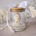 Świeca z aniołkiem w szkle – personalizowany prezent na Chrzest i Komunię prezent handmade